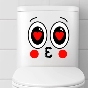 Funny smiley face wall sticker with red hearts eyes for toilet and home decoration
