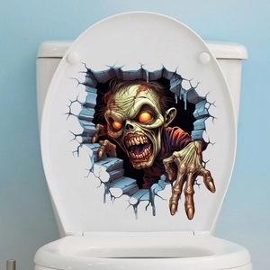 Detailed 3D zombie wall break sticker for bathroom toilet lid decoration