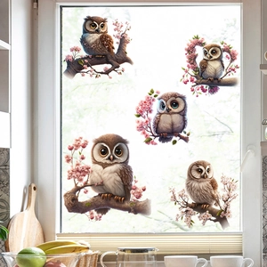 Cute Owl Cherry Blossom Wall Sticker PVC Waterproof Self Adhesive Decal For Kids Room Nursery Living Room Bedroom Home Decor Art