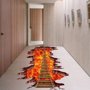 3D Realistic Lava Floor Sticker With Wooden Bridge Broken Wall Decal Waterproof Removable PVC Art Mural For Living Room Bedroom Decor