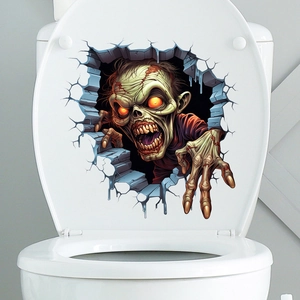 Detailed 3D wall-breaking zombie skull sticker for Halloween bathroom toilet decor