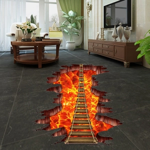 3D cracked ground wall sticker with lava river and wooden bridge for living room decor