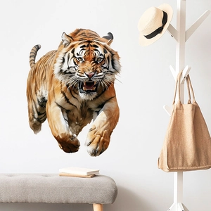 Close-up of 3D fierce roaring tiger wall sticker with realistic fur texture detail