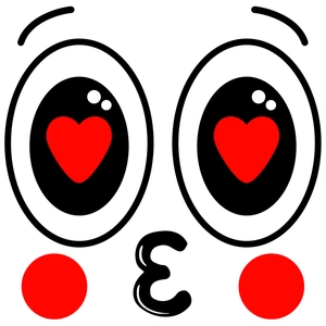 Detail of cute smiley face wall sticker with red heart eyes and blushing cheeks design