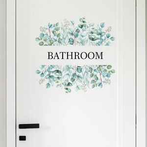 Minimalist eucalyptus leaf bathroom door sticker and wall decal for modern home decor