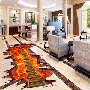Detailed 3D floor sticker showing a realistic rope bridge over a red lava fire pit