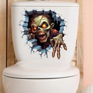 Detail of 3D zombie wall sticker showing realistic breaking effect for Halloween bathroom decor