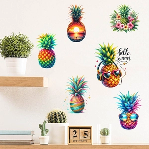 Tropical pineapple wall stickers with various artistic fruit designs for home decor