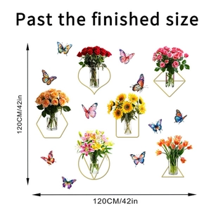 Floral wall sticker set with roses and butterflies showing 120cm finished display size