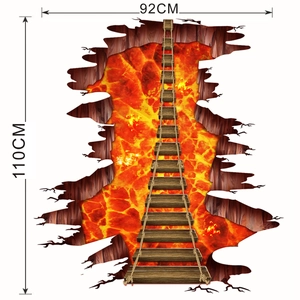 Detailed 3D volcano lava bridge wall floor sticker decal, 92x110cm visual decor