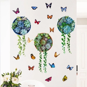 Adesivi murali 3D piante grasse impermeabili con farfalle per decorazioni domestiche