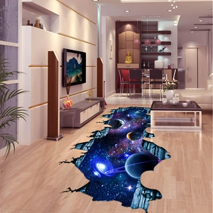 3D outer space galaxy floor stickers with planets for modern living room decor