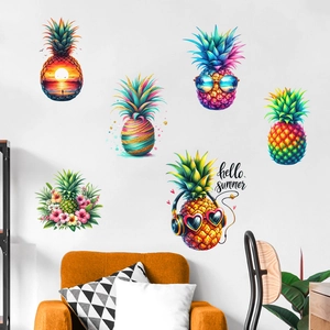 Tropical pineapple wall stickers set with summer beach patterns for living room decor