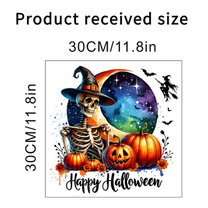 Detail of 30cm waterproof Halloween toilet sticker with skulls, pumpkins and bats