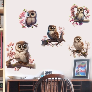 Plum blossom branch owl self-adhesive wall stickers for living room and bedroom decor
