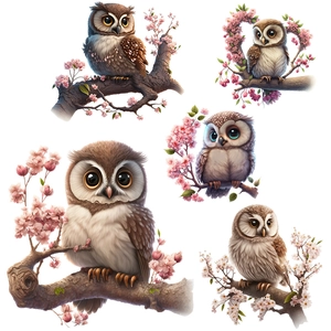 Cute hand-drawn owl wall stickers with plum blossom branches for living room decoration
