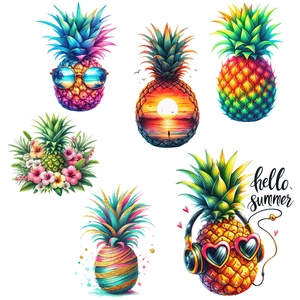 Artistic pineapple wall stickers with various tropical summer designs and Hello Summer text