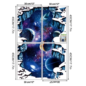 Detailed 3D cosmic wall stickers set featuring stars and planets with precise measurements