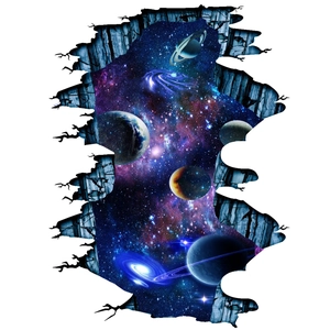 3D outer space wall stickers with vivid planets galaxy and broken wall effect for decor