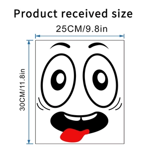 Detailed view of smiley face wall decal with product dimensions 25x30 cm and red tongue