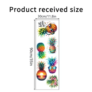 Tropical pineapple wall decal product sheet showing received size 30x90cm and 6 motifs