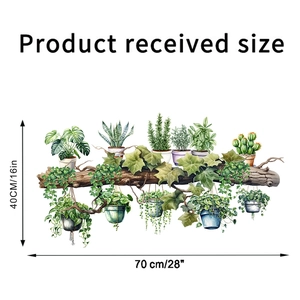 Macro detail of watercolor potted plants wall decal on PVC material sheet