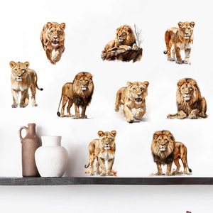 Realistic lion wall stickers set with nine lion poses for home living room wall decor