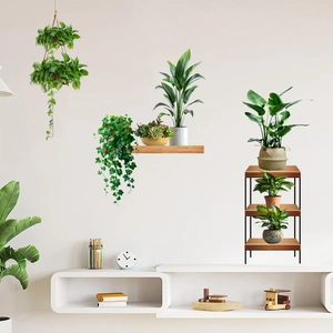 Detail of Nordic floating wood shelves with black metal brackets for wall decor