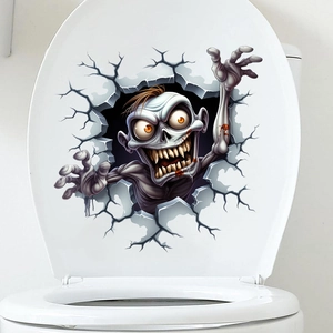 3D cracked wall zombie sticker for toilet seat with waterproof Halloween decor theme