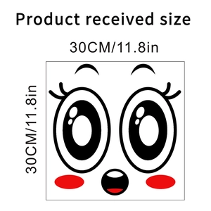 Detailed view of smiley face wall sticker dimensions showing 30x30cm measurement scale