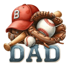 Detail view of baseball themed wall sticker featuring a red cap and glove for Dad