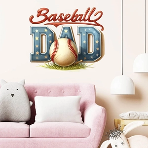 Self-adhesive Baseball DAD wall decal featuring stars and bats in a cozy living room decor