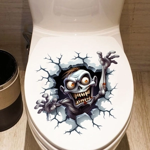 Detailed 3D Halloween toilet sticker showing a zombie breaking through white porcelain