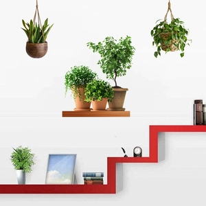 Self-adhesive waterproof wall stickers featuring potted plants and hanging baskets for home decor