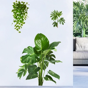 Detailansicht der Wandsticker mit tropischen Blättern, Monstera und Hängereben-Muster