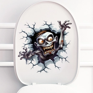 Macro detail of 3D cracked wall zombie sticker for Halloween toilet seat decoration