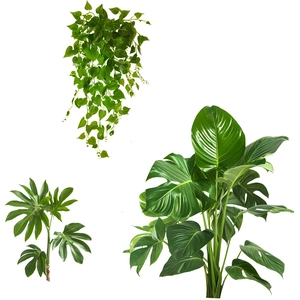 Tropisches Set aus Kunstpflanzen mit Hängeranken und Monstera-Blättern als Wanddeko