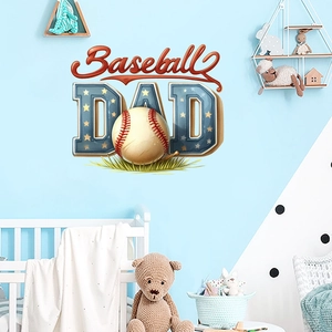 Close-up of Baseball DAD wall decal with 3D ball design in a nursery setting