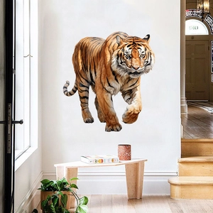 Detailed macro view of 3D tiger wall sticker showing lifelike fur and muscle textures