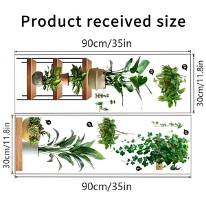 Layout detail of green plant wall stickers featuring two 90x30cm sheets of assorted pots