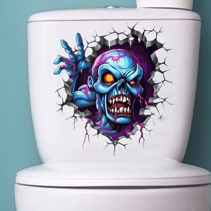 3D realistic zombie monster emerging from cracked wall sticker on toilet tank decoration