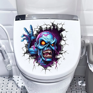 3D realistic zombie toilet lid sticker for Halloween decor on white bathroom seat