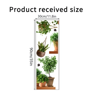 Detail showing the 30x90cm layout of green potted plant wall decals and received dimensions