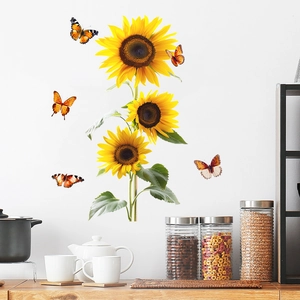 Sunflower and butterfly self-adhesive wall stickers for living room decor