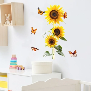 Sunflower Butterfly Wall Stickers Waterproof PVC Removable Decal For Living Room Bedroom Kitchen Home Decoration Floral Wall Art