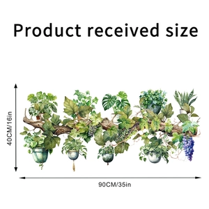 Watercolor green plant wall sticker with potted greenery and dimensions 90cm x 40cm