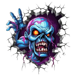 Scary blue 3D zombie wall sticker breaking through wall for Halloween decoration