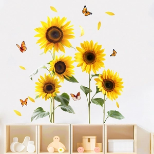 Self-adhesive sunflower and butterfly wall stickers for home living room decor
