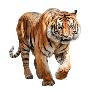 Detailed realistic tiger wall sticker decal showing orange fur and black stripes in stride