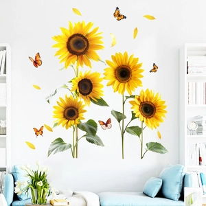 Sunflower and butterfly self-adhesive wall stickers for living room and bedroom decor